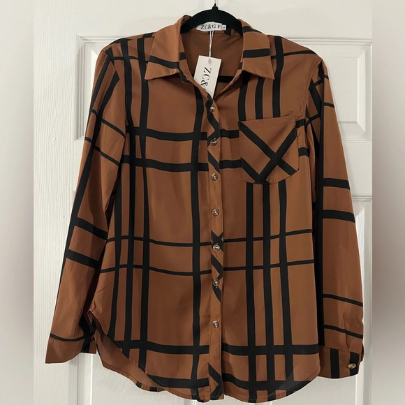 🆕 ZC & GF Striped Button Down Blouse - Picture 5 of 6